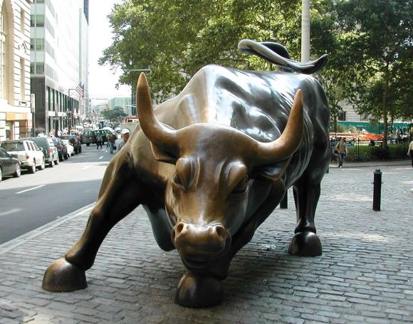 Charging Bull by Arturo Di Modica at Bowling Green in New York City.